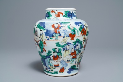 A Chinese wucai '100 boys' baluster vase, Transitional period