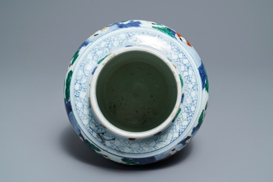 A Chinese wucai '100 boys' baluster vase, Transitional period