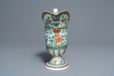 A rare Chinese famille verte ewer after a European silver model, Kangxi