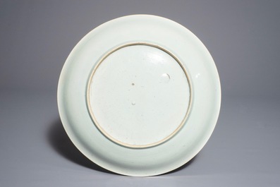 A Chinese famille verte dish with floral design, Kangxi