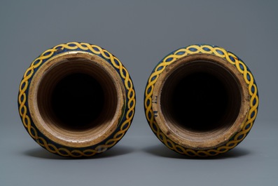 A pair of large polychrome Italian maiolica albarelli, Palermo, Lazzaro workshop, ca. 1600