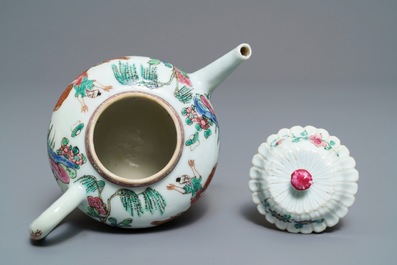 A Chinese famille rose lotus-moulded teapot and cover, Yongzheng