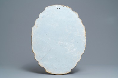 A large Dutch Delft blue and white biblical subject plaque, 18th C.