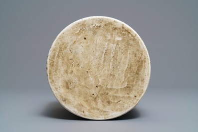 A large Chinese wucai 'birds and peonies' brush pot, Transitional period