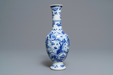 A Chinese blue and white bottle vase with horseriders and landscapes, Kangxi