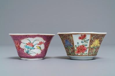 Two Chinese famille rose cups and saucers, Yongzheng/Qianlong