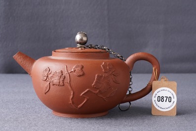 A Dutch Delft silver-mounted yixing style red earthenware teapot and cover, 1st quarter 18th C.