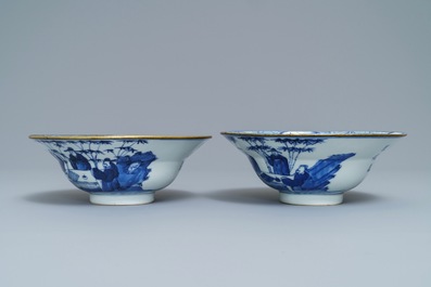 A pair of Chinese blue and white bowls, poss. for the Vietnamese market, Kangxi mark, 19th C.