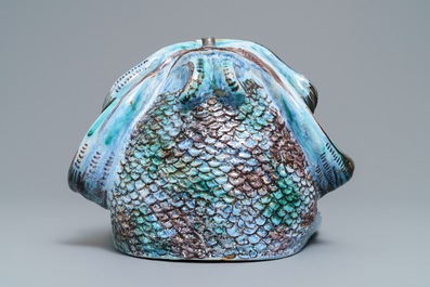 A rare Brussels faience dolphin-shaped fountain, 18th C.