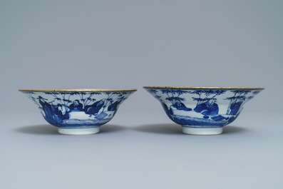A pair of Chinese blue and white bowls, poss. for the Vietnamese market, Kangxi mark, 19th C.