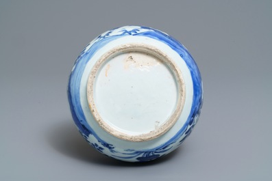 A Chinese blue and white bottle vase with birds in a landscape, Wanli