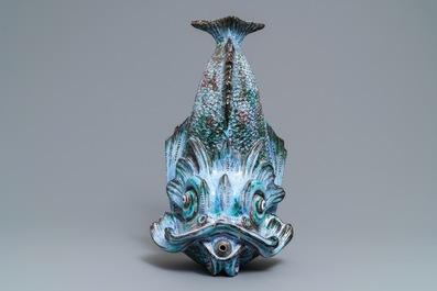 A rare Brussels faience dolphin-shaped fountain, 18th C.