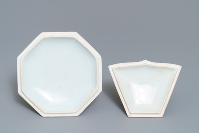 A Chinese famille rose 'Tobacco Leaf' sweetmeat set on tray, 1st half 19th C.