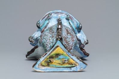 A rare Brussels faience dolphin-shaped fountain, 18th C.