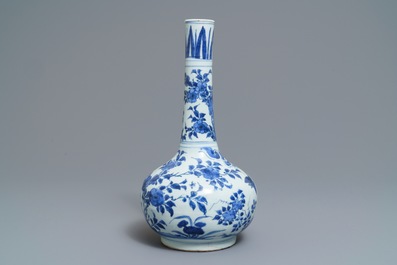 A Chinese blue and white bottle vase with birds in a landscape, Wanli