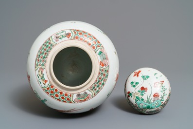 A Chinese famille verte ginger jar and cover, Kangxi