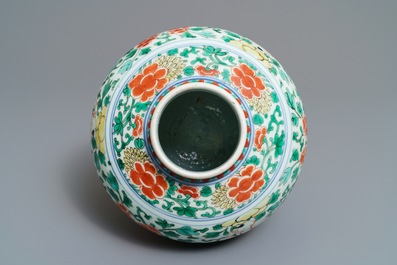 A Chinese wucai jar with boys among peonies, Transitional period