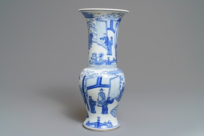 A Chinese blue and white yenyen vase with fine figurative design, Kangxi