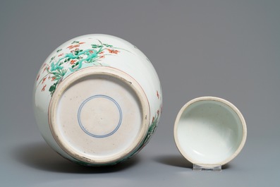A Chinese famille verte ginger jar and cover, Kangxi