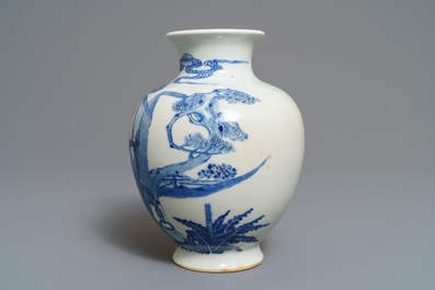 A Chinese blue and white 'Romance of the Western Chamber' vase, 19th C.