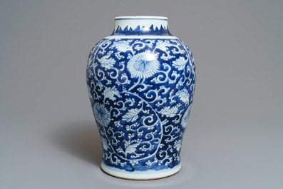A Chinese blue and white 'peony scroll' vase, Kangxi