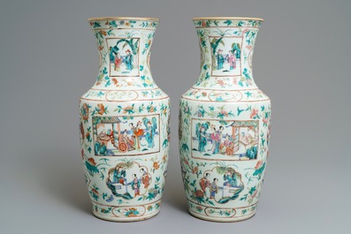 A pair of fine Chinese famille rose vases, 19th C.