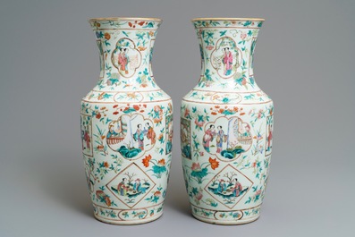 A pair of fine Chinese famille rose vases, 19th C.