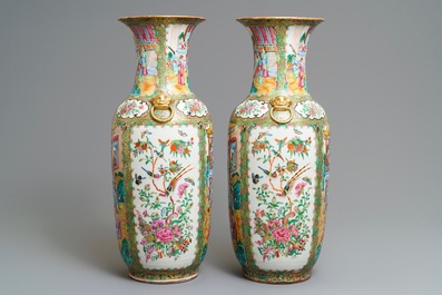 A pair of Chinese Canton famille rose vases, 19th C.