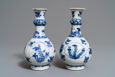 A pair of Chinese blue and white bottle vases, Kangxi