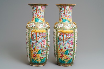 A pair of Chinese Canton famille rose vases, 19th C.