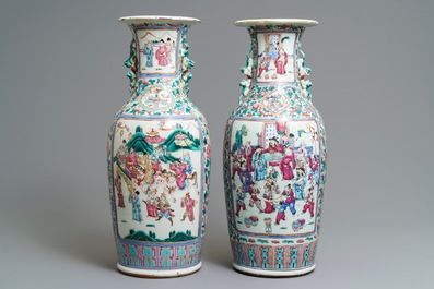 Two Chinese famille rose vases with court scenes, 19th C.