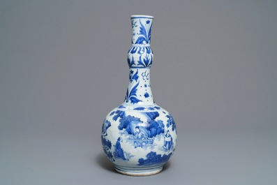 A Chinese blue and white bottle vase with figures in a landscape, Transitional period
