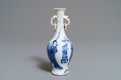 Two Chinese blue and white vases and a brush rest, Wanli/Kangxi