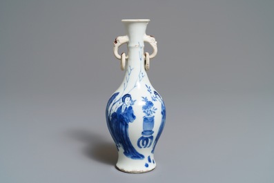 Two Chinese blue and white vases and a brush rest, Wanli/Kangxi