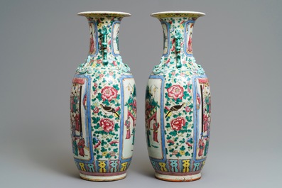 A pair of Chinese famille rose vases, 19th C.