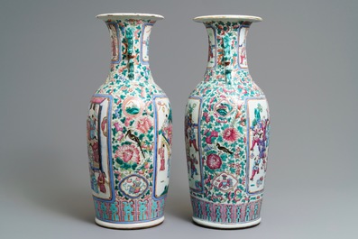 Two Chinese famille rose vases with court scenes, 19th C.