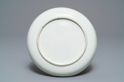 A Chinese famille verte 'Ladies and rabbits' plate, Kangxi