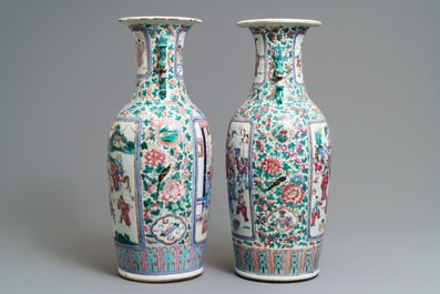 Two Chinese famille rose vases with court scenes, 19th C.
