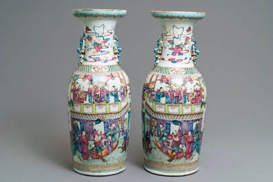 A pair of Chinese famille rose 'immortals' vases, 19th C.