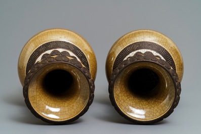 A pair of Chinese 'Nanking' brown monochrome-glazed vases, 19th C.