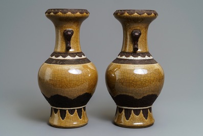 A pair of Chinese 'Nanking' brown monochrome-glazed vases, 19th C.