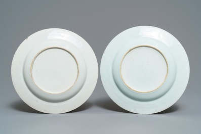 Two Chinese grisaille and gilt 'mythological subject' plates, Qianlong
