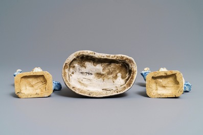 Three Chinese blue and white biscuit figures, Qianlong