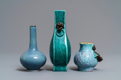 Drie kleine Chinese monochrome vaasjes, 19/20e eeuw