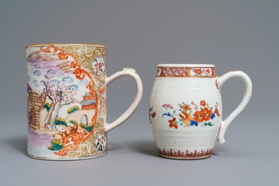 Two Chinese famille rose and Mandarin design mugs, Qianlong