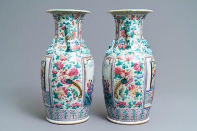 Une paire de vases en porcelaine de Chine famille rose, 19&egrave;me