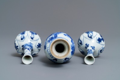 Three Chinese blue and white 'Long Eliza' vases, Kangxi