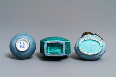 Drie kleine Chinese monochrome vaasjes, 19/20e eeuw