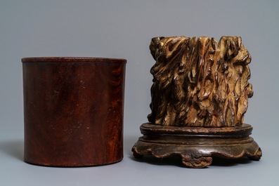 Two Chinese wooden brush pots, 19/20th C.