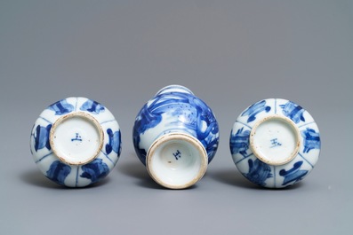 Three Chinese blue and white 'Long Eliza' vases, Kangxi